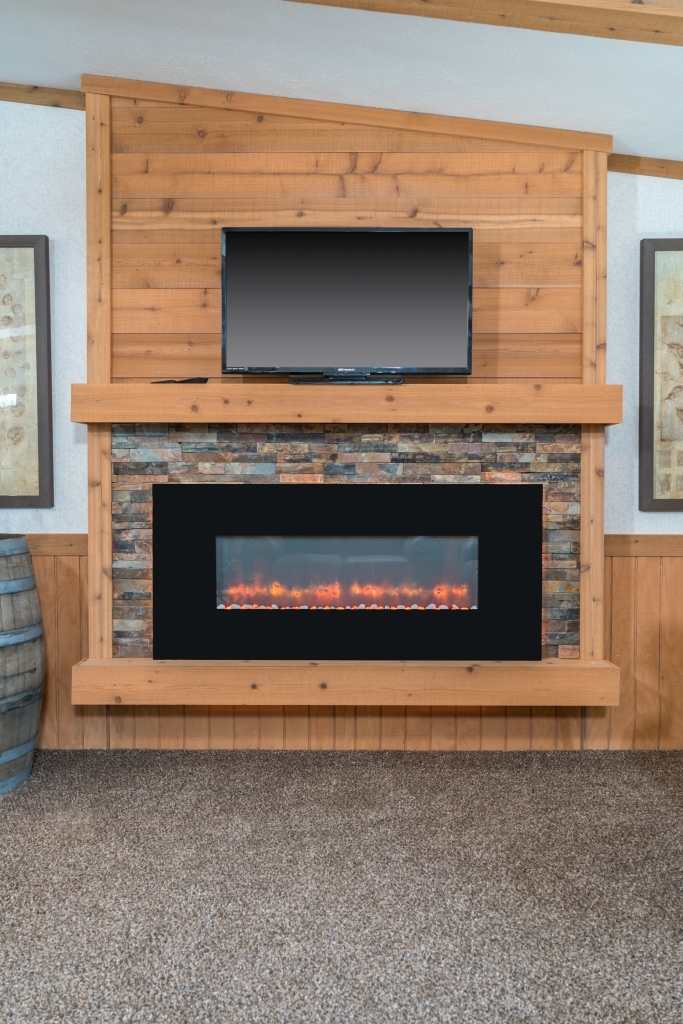 Mf 458 Led Fireplace With Stone Surround And Plank Board Colony Homes