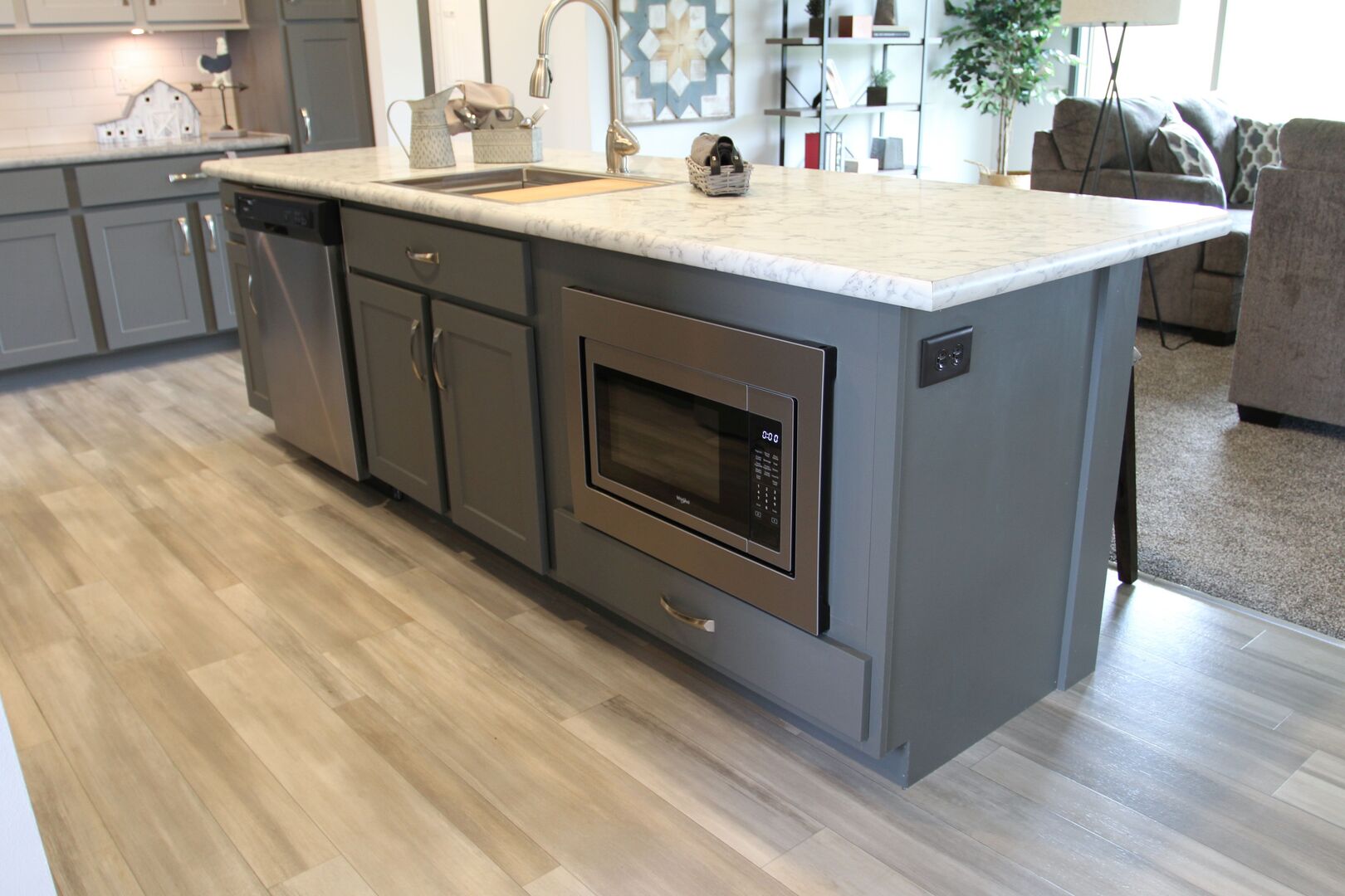 Kitchen island with wine deals fridge and microwave
